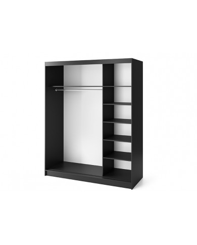 Armoire trois portes coulissantes avec miroir chêne caramel et noir 180 cm NOCERA MIROR