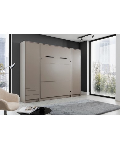 Lit escamotable 140×200 avec bureau intégré taupe DELUXE