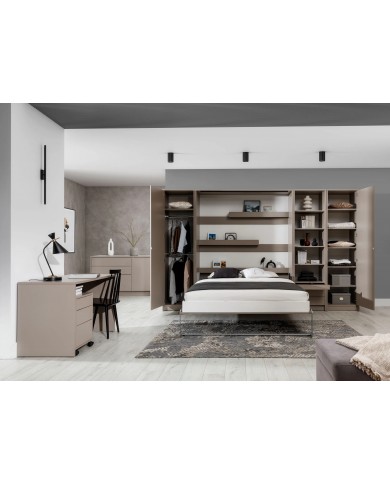 Lit escamotable 140×200 avec bureau intégré taupe DELUXE