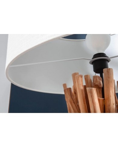 Lampadaire bois flotté de longane & lin blanc 155 cm Linea