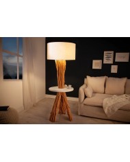 Lampadaire bois flotté de longane & lin blanc 155 cm Linea