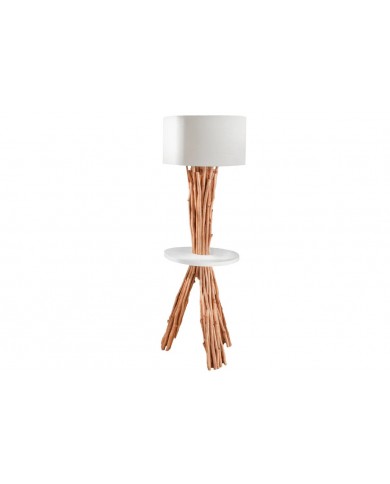Lampadaire bois flotté de longane & lin blanc 155 cm Linea