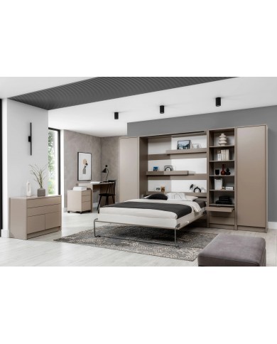 Lit escamotable 140×200 avec bureau intégré taupe DELUXE