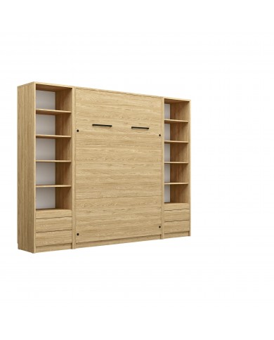 Armoire lit escamotable relevable vertical avec bureau intégré 120x200 cm chêne huilé DELUXE