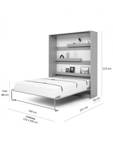 Armoire lit escamotable relevable vertical avec bureau intégré 120x200 cm chêne huilé DELUXE