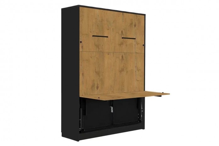 Armoire lit escamotable relevable vertical avec bureau intégré 120x200 cm chêne lancelot  noir DELUXE
