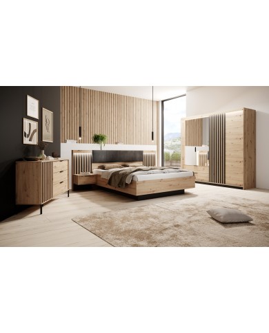 Commode AURA – Chêne artisanal & Anthracite  3 grands tiroirs – Design nervuré élégant – 100 % fonctionnalité