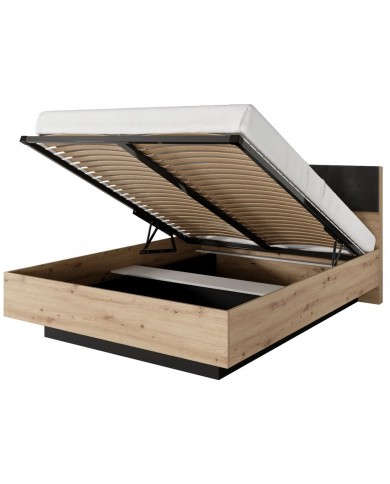 Lit AURA 160x200 chevets intégrés – Chêne Artisanal & Anthracite  Design nervuré + LED + rangements intégrés