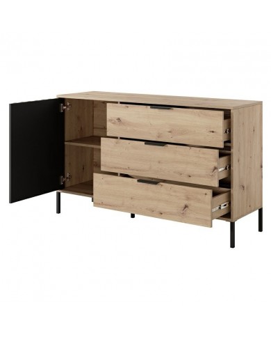 PACK CHAMBRE AURA –  Lit 160x200 + 2 chevets intégrés+ Led + armoire miroir 4 portes + commode AURA