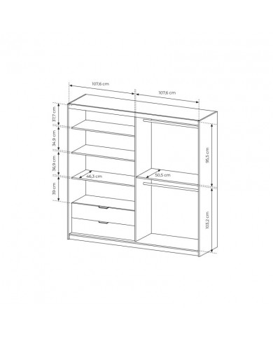 PACK CHAMBRE AURA –  Lit 160x200 + 2 chevets intégrés+ Led + armoire miroir 4 portes + commode AURA