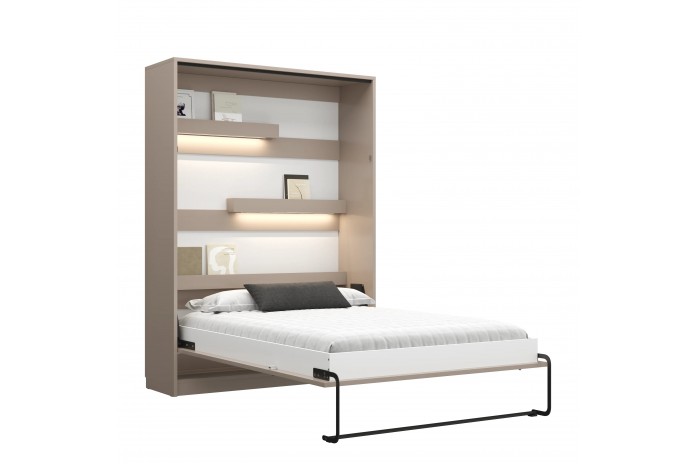 Armoire lit escamotable relevable vertical avec bureau intégré 120x200 cm taupe DELUXE