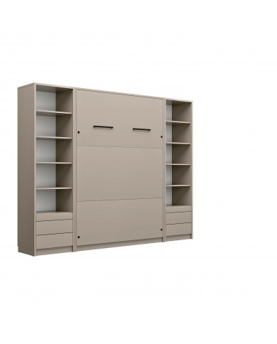 Armoire lit escamotable relevable vertical avec bureau intégré 120x200 cm taupe DELUXE