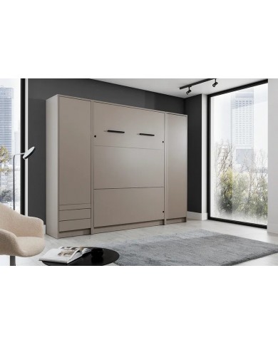 Armoire lit escamotable relevable vertical avec bureau intégré 120x200 cm taupe DELUXE