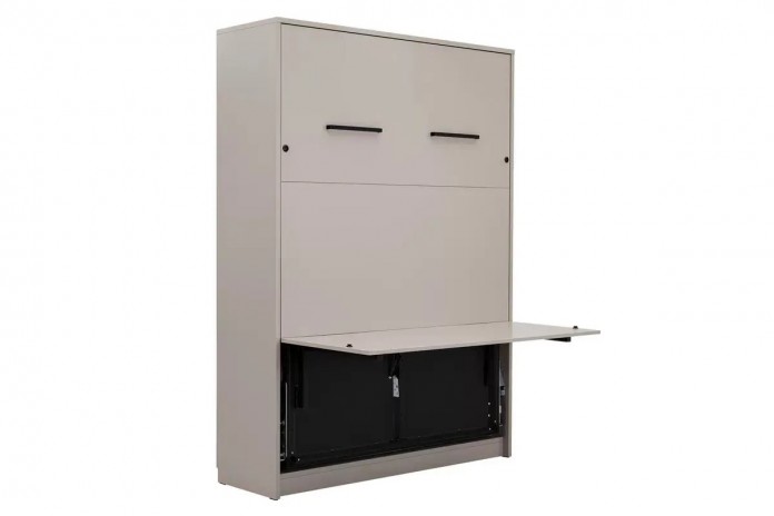 Lit escamotable 140×200 avec bureau intégré taupe DELUXE