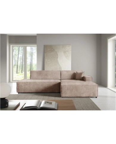 Canapé d'Angle Convertible ADELIO | Style Japandi & Coffre Intégré