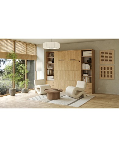 Armoire lit escamotable relevable vertical 140x200 cm chêne huilé DELUXE