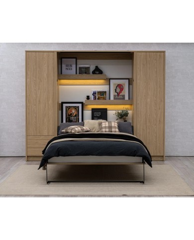 Armoire lit escamotable relevable vertical 140x200 cm chêne huilé DELUXE