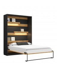 Armoire lit escamotable relevable vertical 140x200 cm chêne lancelot et noir DELUXE