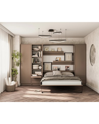 Armoire lit escamotable relevable vertical 140x200 cm taupe DELUXE