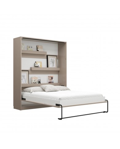 Armoire lit escamotable relevable vertical 140x200 cm taupe DELUXE