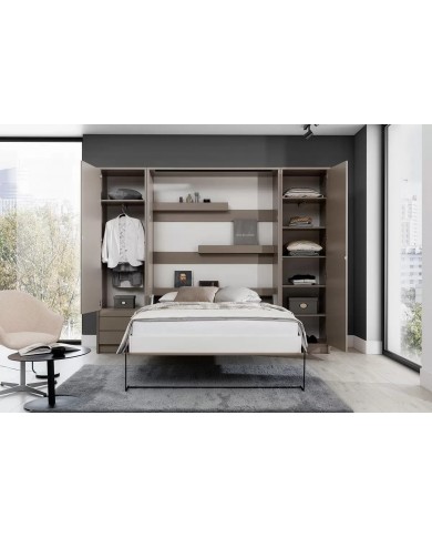 Armoire lit escamotable relevable vertical 140x200 cm taupe DELUXE
