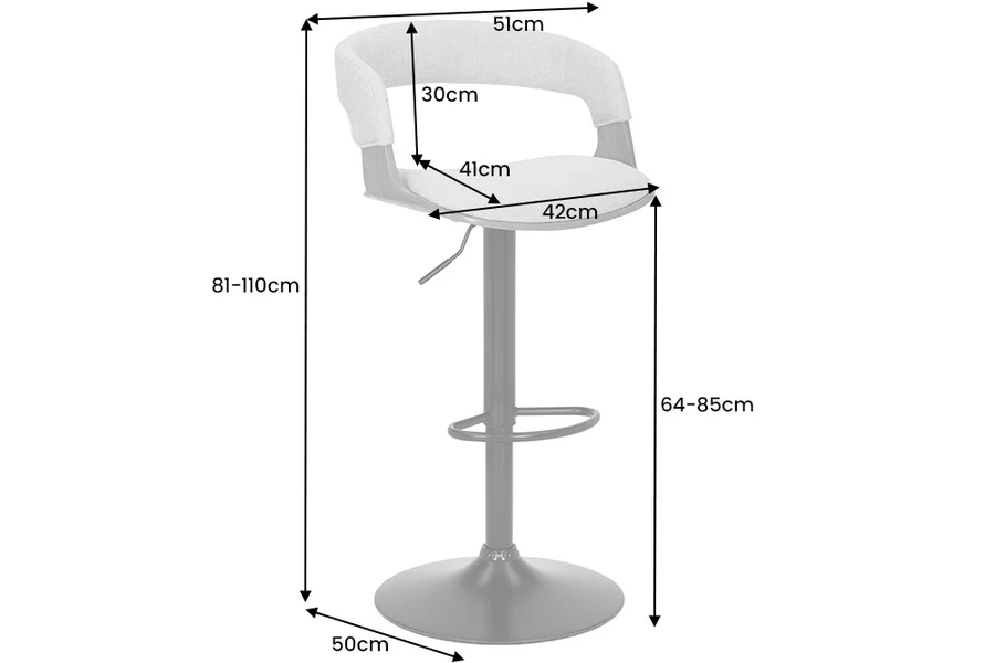 Tabouret de bar MANHATTAN 64-85cm pivotant tissu texturé gris et bois de frêne7.webp